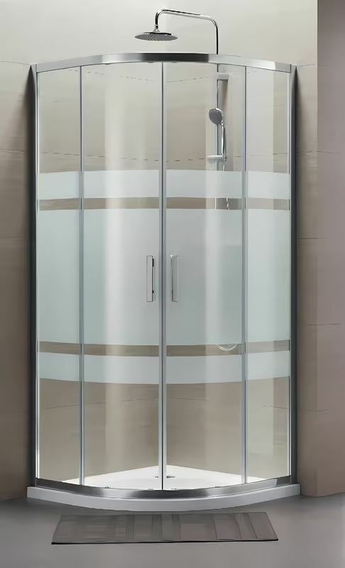Polukružna tuš kabina SAT Tex 80x80 cm s prozirnim staklom, dekorom Stripe i profilima u sjajnom kromu.