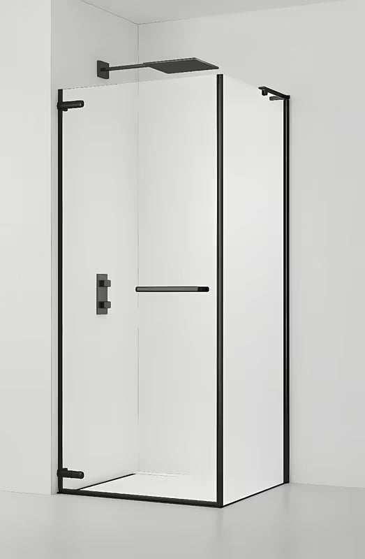 Pravokutna tuš kabina SAT TGD New 90x80 cm u crnoj mat boji s prozirnim staklom.