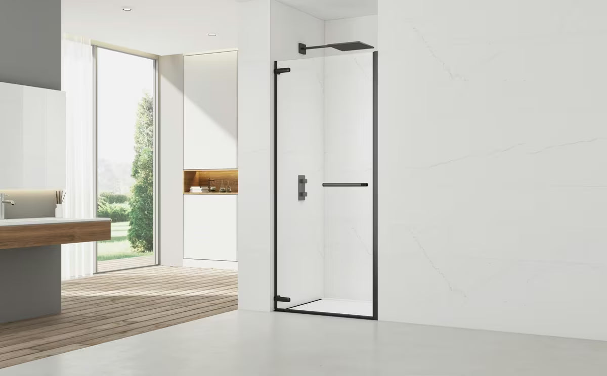 Bezokvirni tuš vrata za nišu SAT Tgd New 100 cm u mat crnoj boji s prozirnim staklom