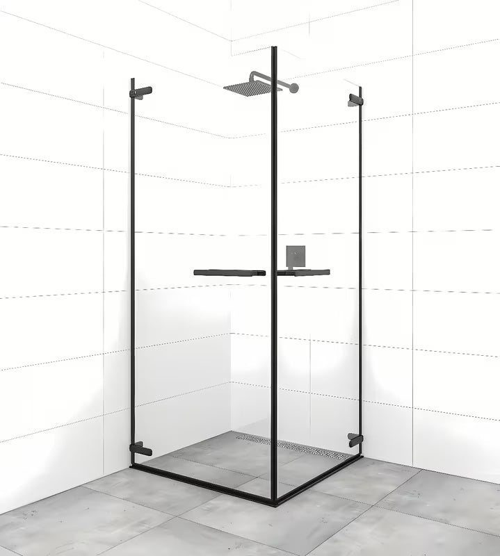 Pravokutna tuš kabina SAT Tgd New 100x80 cm u crnoj mat boji s prozirnim staklom i bezokvirnom izvedbom.