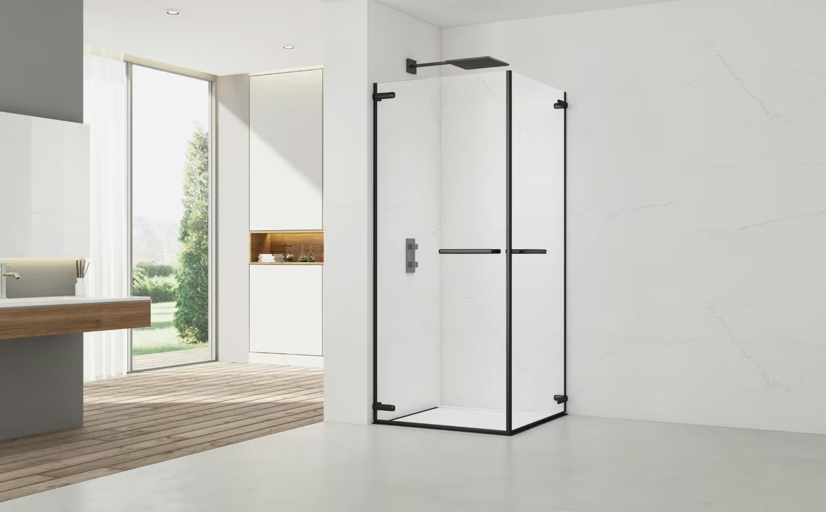 Pravokutni tuš paravan bez okvira tuš kabina SAT Tgd New 90x80 cm u mat crnoj izvedbi s prozirnim staklom.
