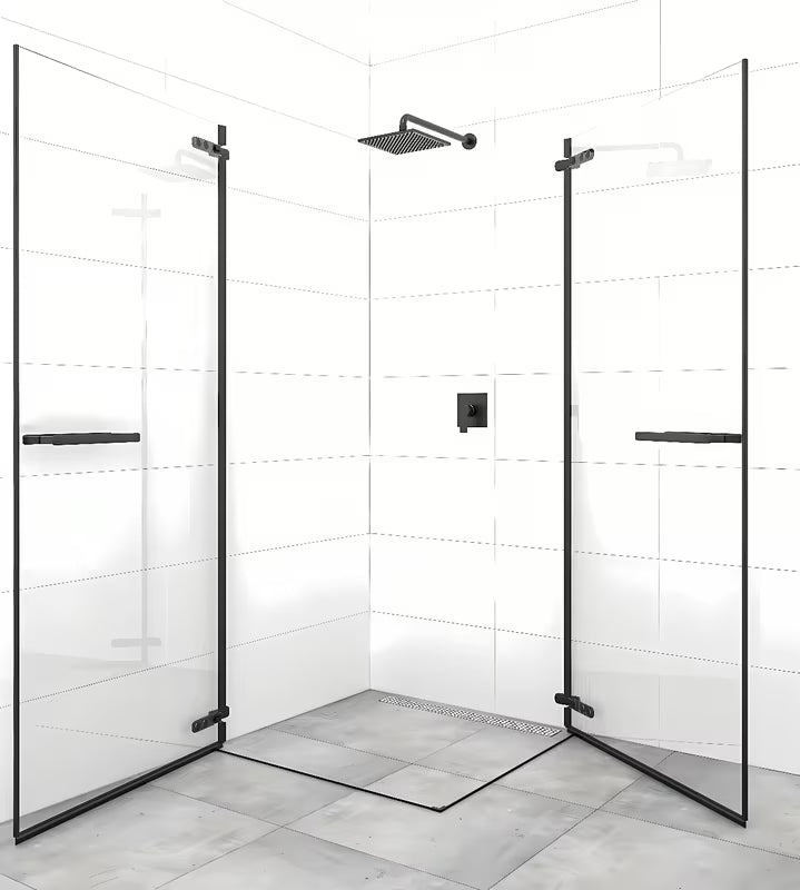 Pravokutni bezokvirni tuš kabina SAT Tgd New 90x80 cm u mat crnoj boji s prozirnim staklom.