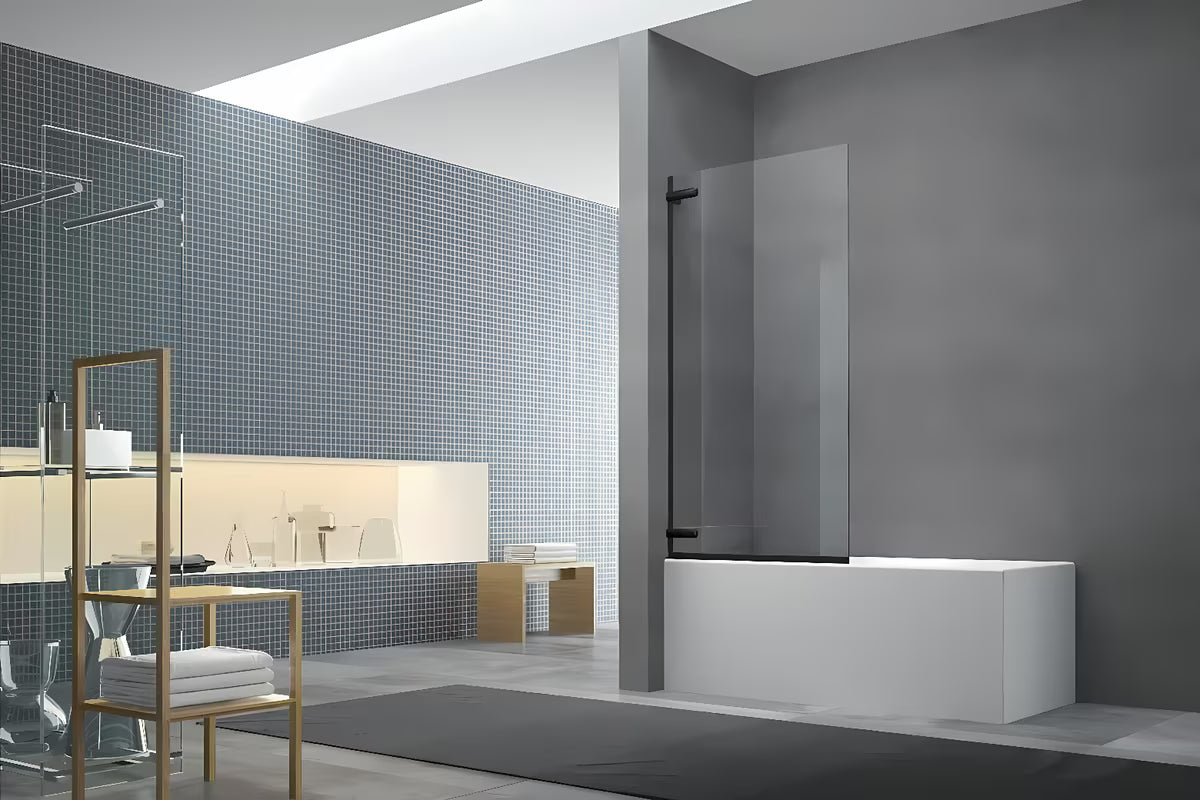 Tuš kada s vratima na šarkama paravan za kadu SAT Tgd New 150x80 cm s prozirnim staklom i crnim mat profilom