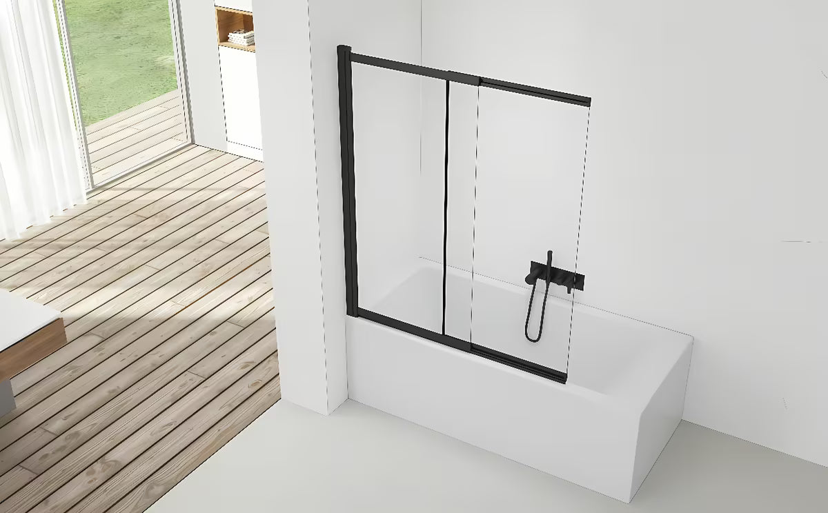 Klizna paravan za kadu SAT Vision 140x120 cm s crnim profilom i prozirnim staklom