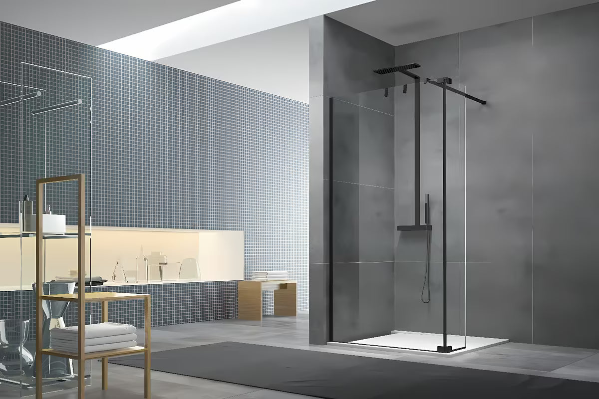 Crni mat kukica SAT Walk-in od nehrđajućeg čelika pro za vješanje na staklo tuš kabine