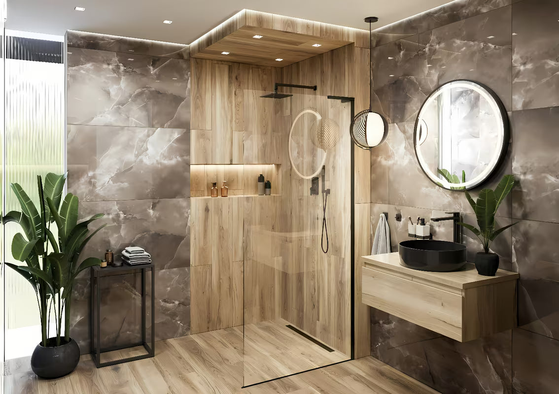 Walk-in tuš stijena SAT Walk-in 100 cm u mat crnoj boji s prozirnim sigurnosnim staklom