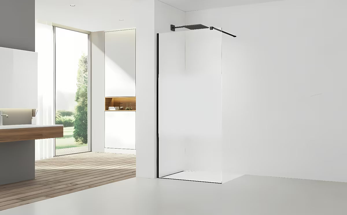 Crna walk-in tuš stijena SAT Walk-in 110 cm s prozirnim staklom i intimnom trakom