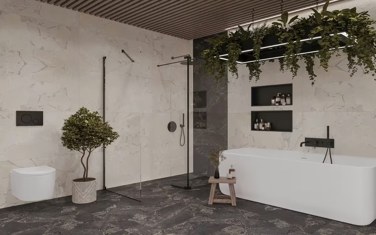 SAT Walk-in tuš stijena Walk-In 120x90 cm u crnoj boji s prozirnim staklom i obradom Easy Clean