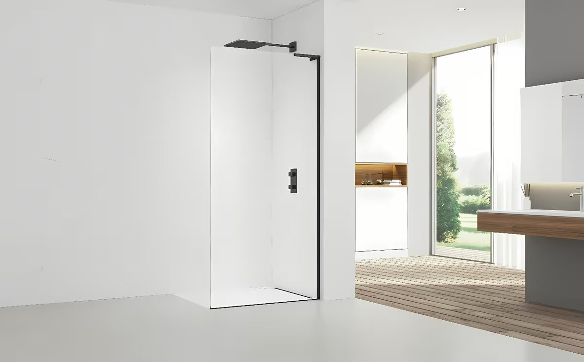 Walk-in tuš stijena SAT Walk-in 120 cm u mat crnoj boji s prozirnim sigurnosnim staklom