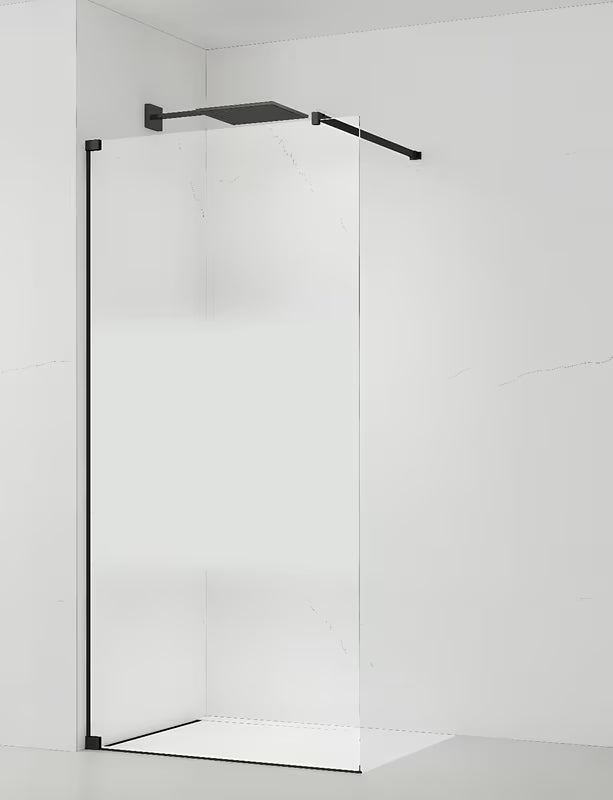 Tuš stijena SAT Walk-in 70 cm s crnim profilima i prozirnim staklom sa satiniranom trakom