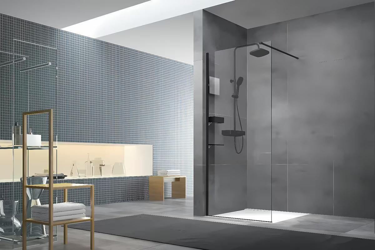 Tuš stijena Walk-In 70 cm s prozirnim staklom i crnim mat profilima SAT Walk-in