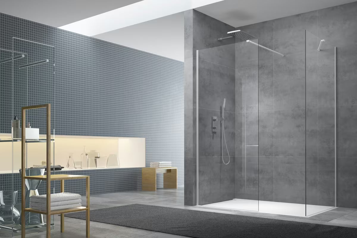 Bijeli set pro paravana Walk-in SAT Walk-in s bočnim profilom, donjom letvicom i montažnim paketom