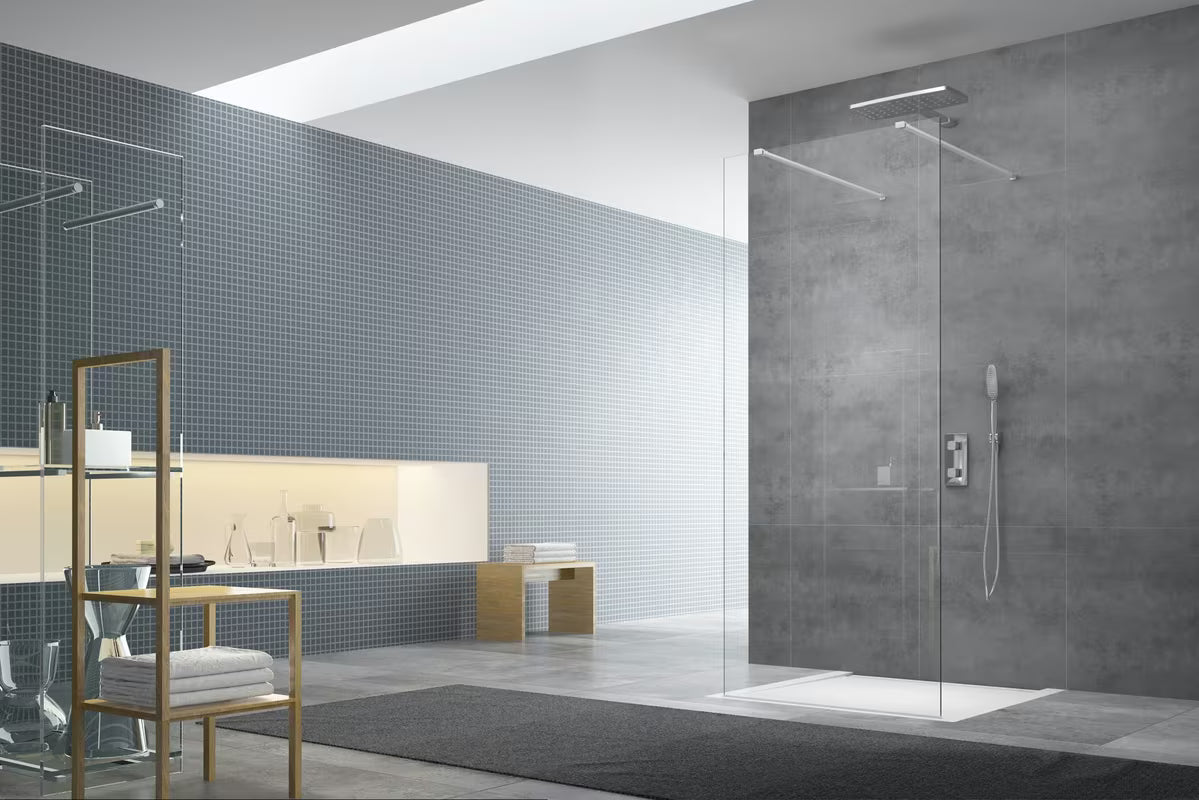 Bijeli set pro paravana Walk-in SAT Walk-in s bočnim profilom, donjom letvicom i montažnim paketom