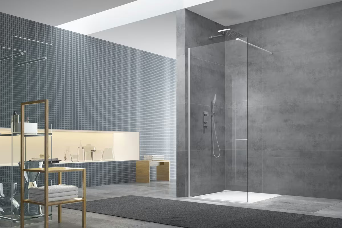 Bijeli set pro paravana Walk-in SAT Walk-in s bočnim profilom, donjom letvicom i montažnim paketom