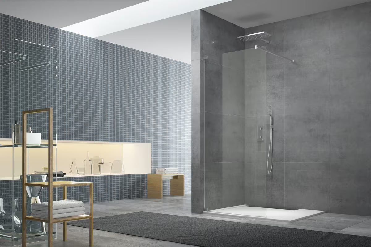 Kromirani šarkni nosač pro za tuš stijenu walk-in SAT Walk-In s donjom letvicom i bočnim profilom.