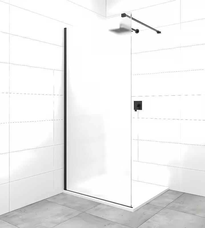 Černé upevňovací rameno SAT Walk-in s klouby na obou koncích pro stabilní uchycení skla