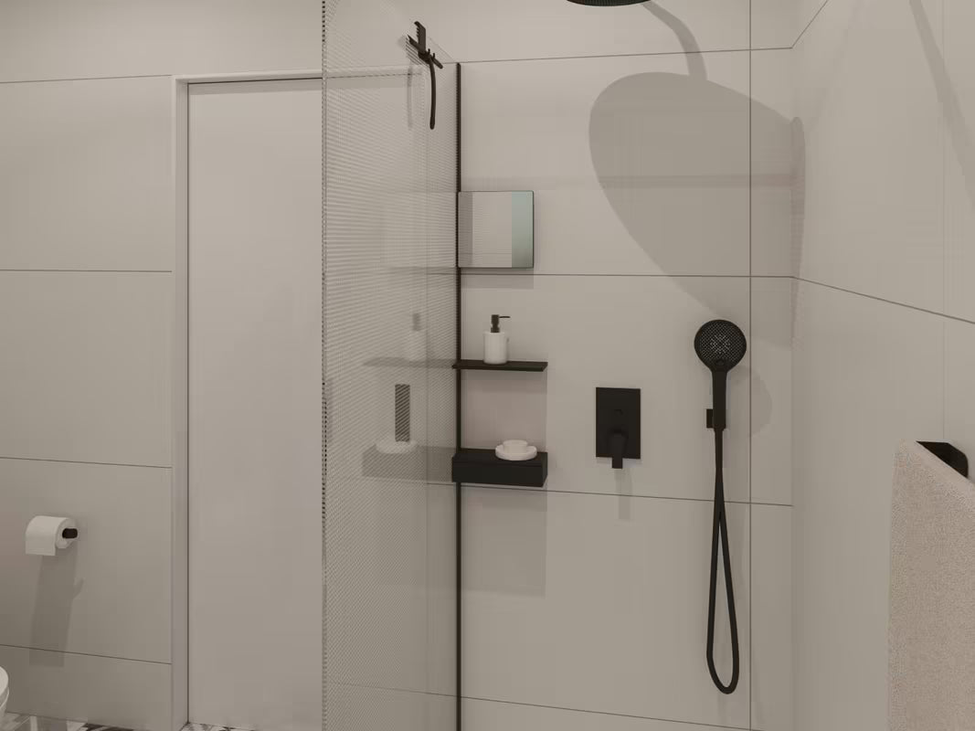 Crni profilni nosač SAT Walk-in pro kupaonski dodaci s bočnim profilom i donjom letvicom