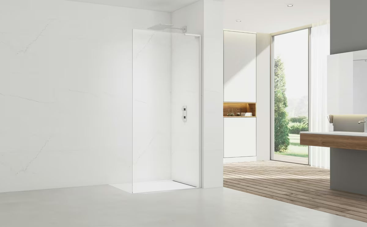 SAT Walk-in tuš stijena Walk-In 120 cm u bijeloj boji s prozirnim sigurnosnim staklom i premazom Easy Clean