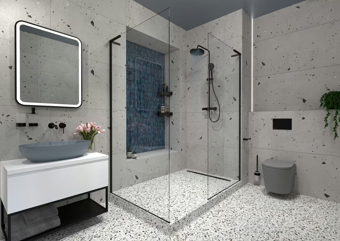 Walk-in tuš stijena SAT Walk-in 100 cm u mat crnoj boji s prozirnim sigurnosnim staklom