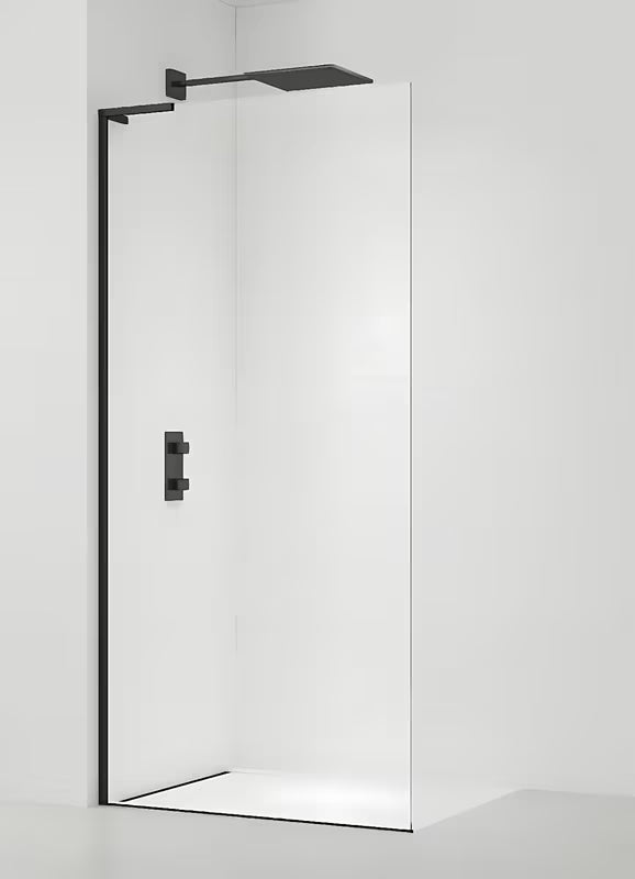 Walk-in tuš stijena SAT Walk-in 110 cm u crnoj mat izvedbi s prozirnim staklom