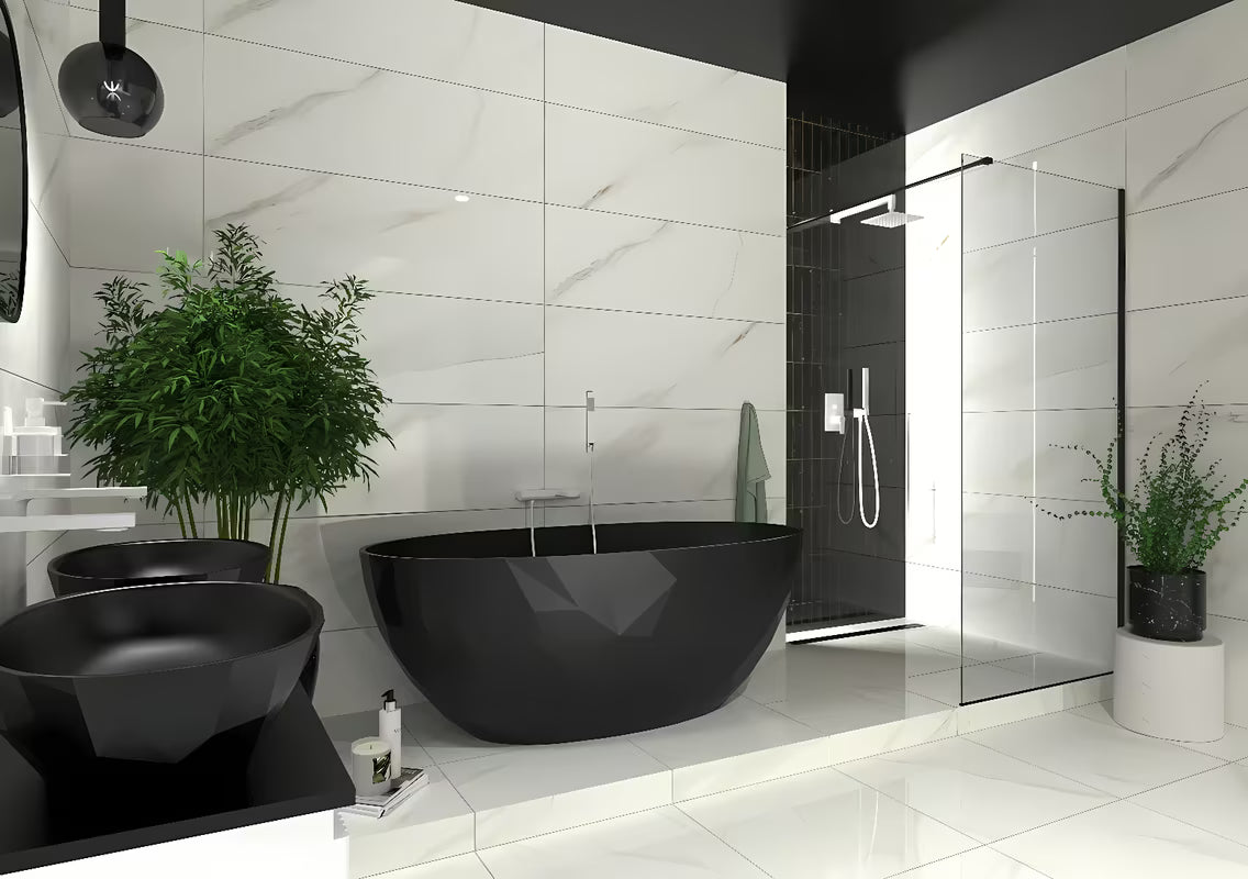 SAT Walk-in tuš stijena Walk-In 130 cm u crnoj boji s prozirnim sigurnosnim staklom