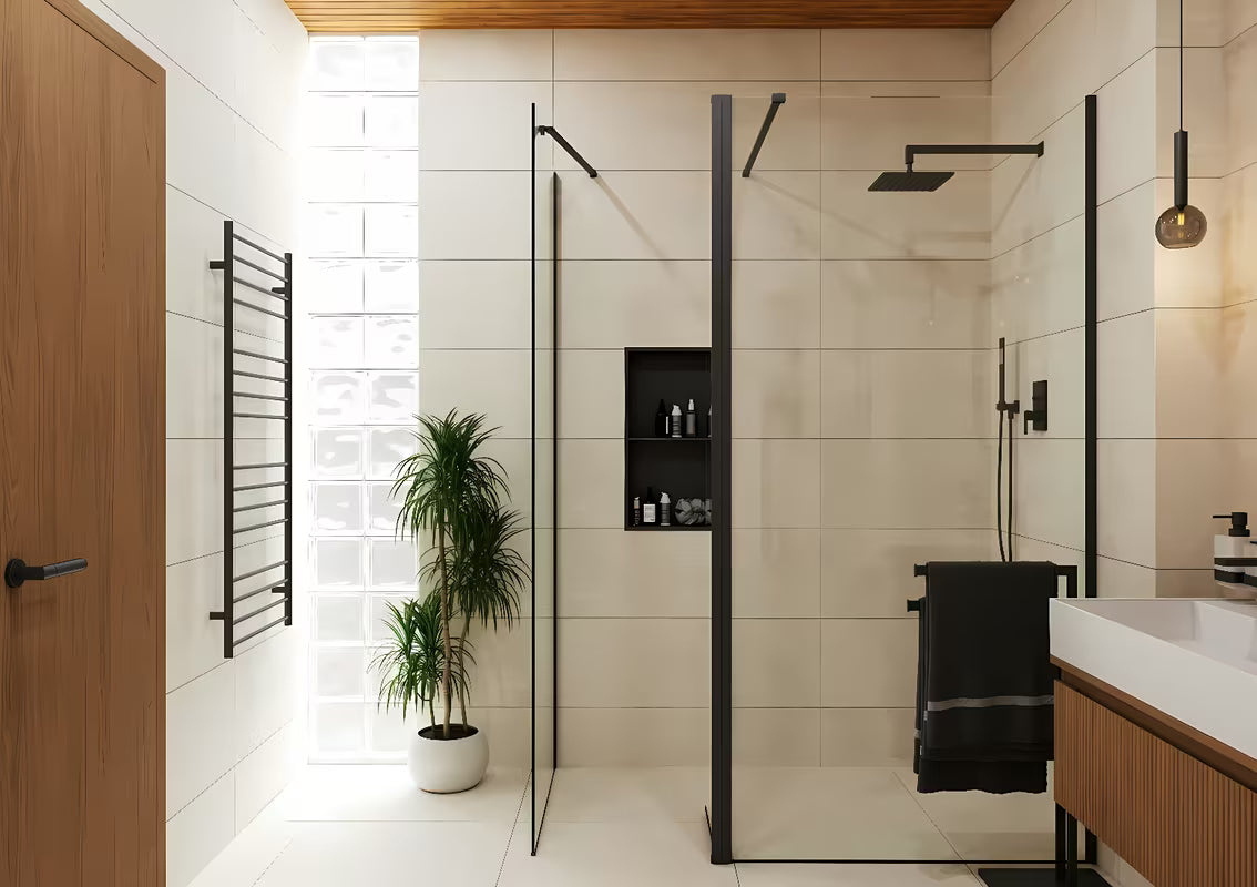 SAT Walk-in tuš stijena Walk-In 140 cm u crnoj boji s prozirnim staklom bez dekora