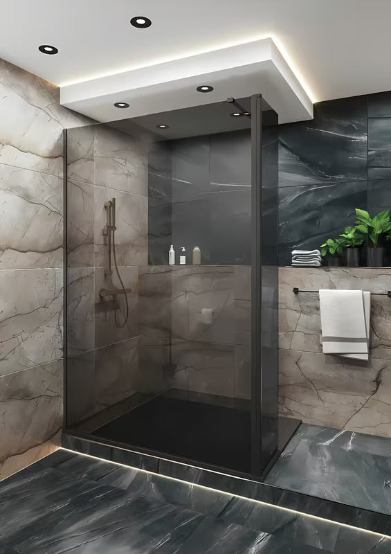 SAT Walk-in tuš stijena Walk-In 140 cm u crnoj izvedbi s neprozirnim dimljenim staklom