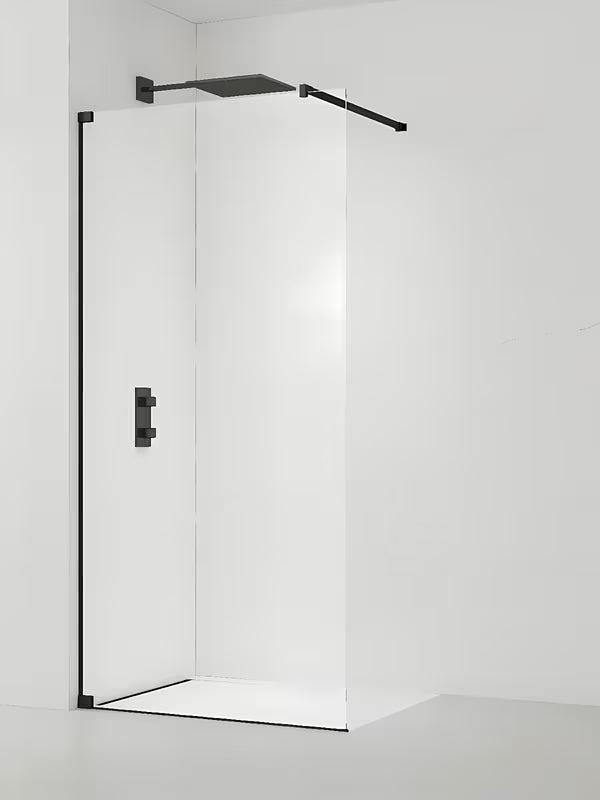 Tuš stijena SAT Walk-In 60 cm u crnoj izvedbi s prozirnim staklom i stabilizacijskom šipkom