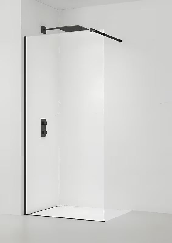 Tuš stijena SAT Walk-in 60 cm u crnoj izvedbi s prozirnim staklom bez dekora