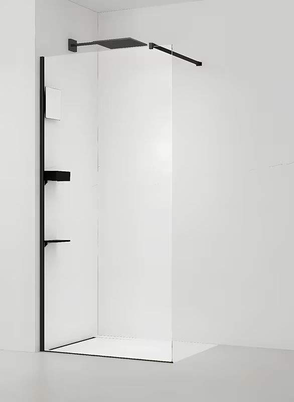 Fiksna tuš stijena Walk-In SAT Walk-in 60 cm s prozirnim staklom i crnim profilima