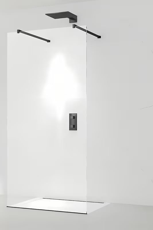 Crna tuš stijena Walk-In SAT 60x200 cm s prozirnim staklom i stabilizacijskom šipkom
