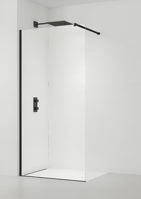 Walk-in tuš stijena SAT Walk-in 100 cm s prozirnim staklom i crnim profilom