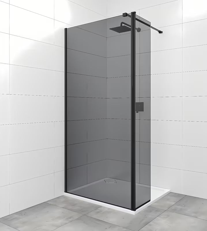 SAT Walk-in tuš stijena Walk-In 80 cm u crnoj boji s neprozirnim staklom sa zadimljenim efektom.