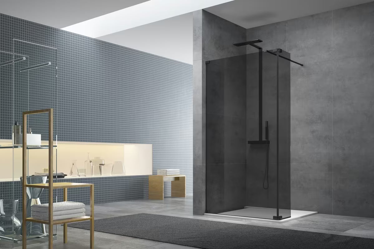 Walk-in tuš stijena SAT Walk-in 80 cm s dimljenim neprozirnim staklom i crnim profilom