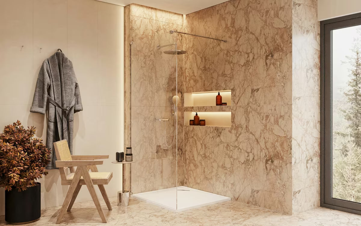 SAT Walk-in tuš stijena Walk-In 140 cm od prozirnog sigurnosnog stakla s kromiranom potpornom šipkom