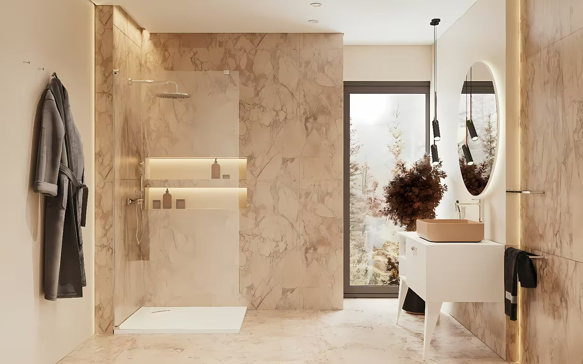 Tuš stijena SAT Walk-in 60x200 cm u sjajnom kromu s prozirnim staklom i površinskom obradom EasyClean.