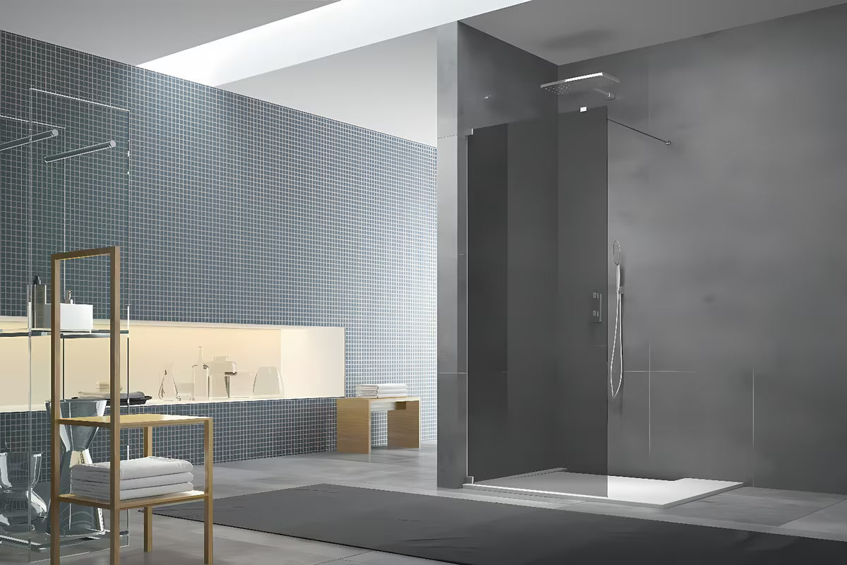 Tuš stijena SAT Walk-in 100x200 cm s neprozirnim staklom sa zatamnjenim efektom i sjajnim kromom.