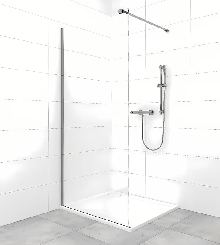 SAT Walk-in tuš stijena Walk-In 80 cm u crnoj izvedbi s prozirnim staklom i PVD Gun metal potpornom šipkom.