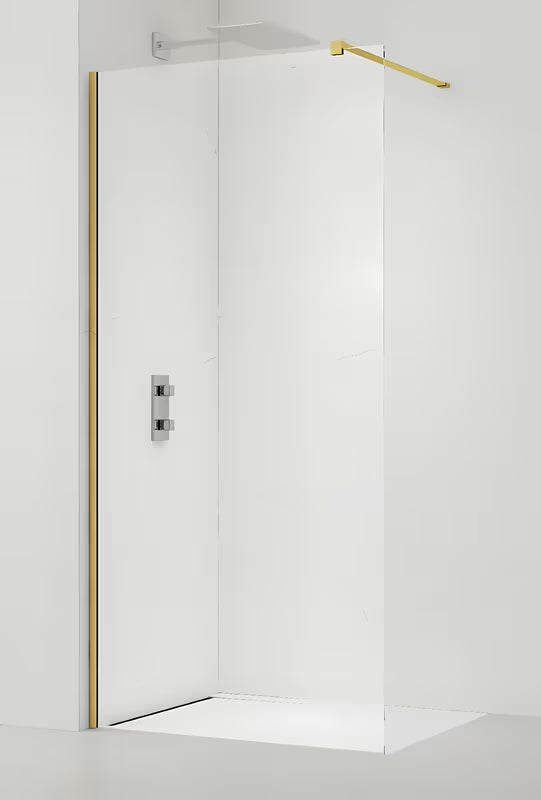 Walk-in tuš stijena SAT Walk-in 130 cm s prozirnim staklom i sjajnim zlatnim profilom