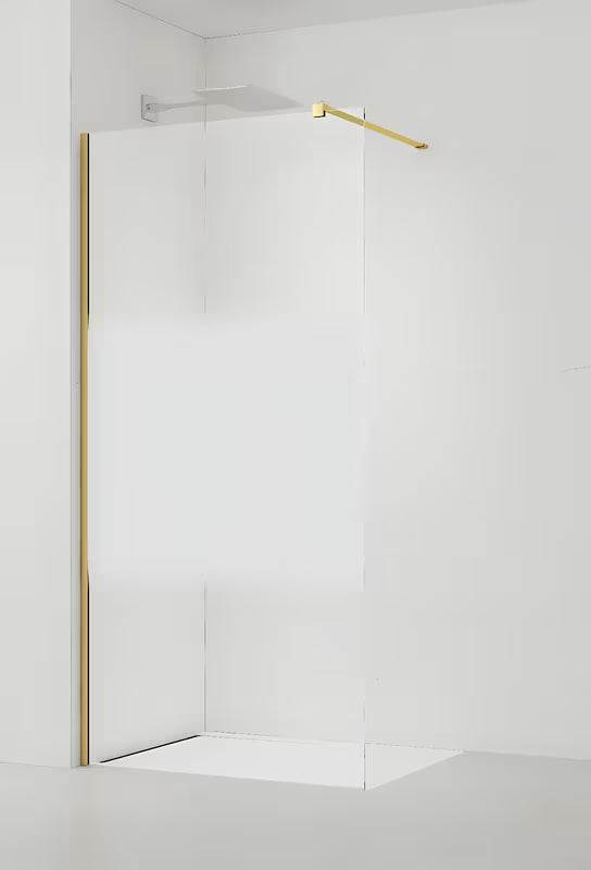 Walk-in tuš stijena SAT Walk-in 140 cm u sjajnoj zlatnoj boji s prozirnim staklom i intimnom trakom.