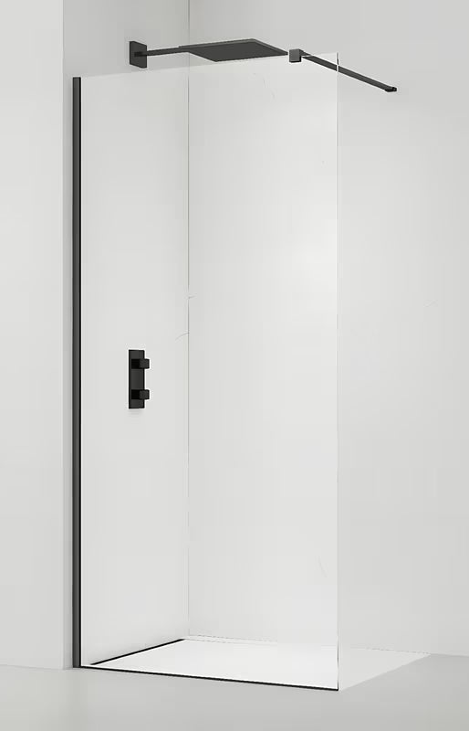 Walk-in tuš stijena SAT Walk-in 130 cm s prozirnim staklom i profilima u crnoj izvedbi