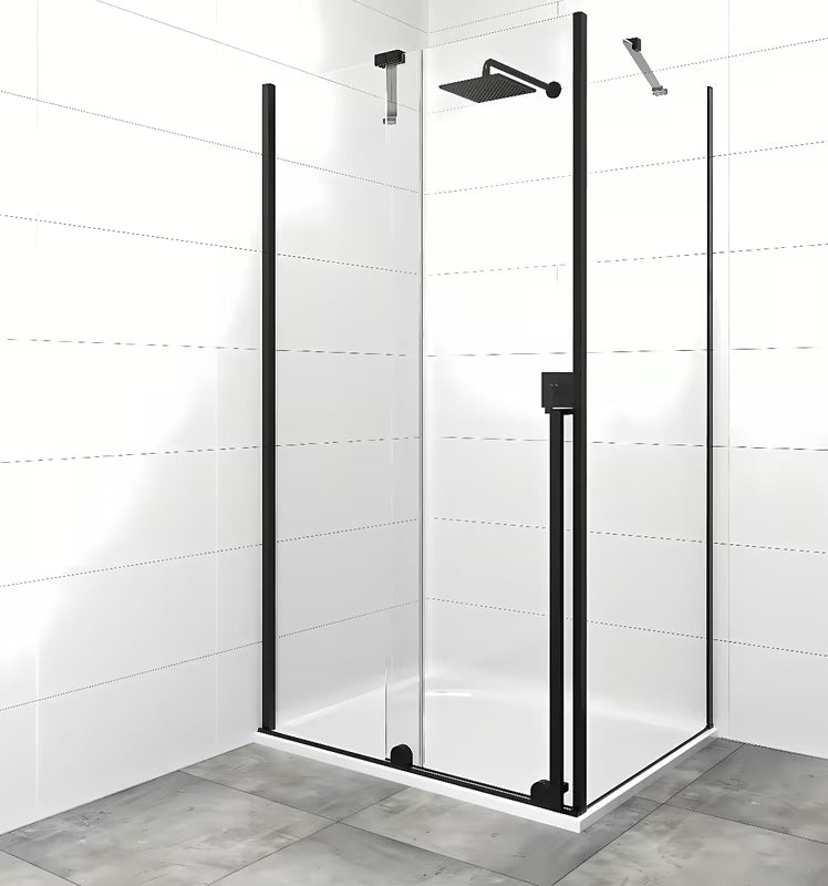 Pravokutna tuš kabina SAT Xmotion 120x80 cm u crnoj izvedbi s prozirnim staklom i kliznom stijenom.