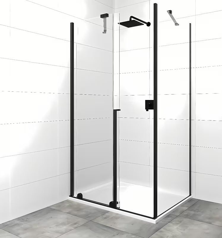 Pravokutna tuš kabina SAT Xmotion 120x80 cm u crnoj izvedbi s prozirnim staklom i kliznom stijenom.