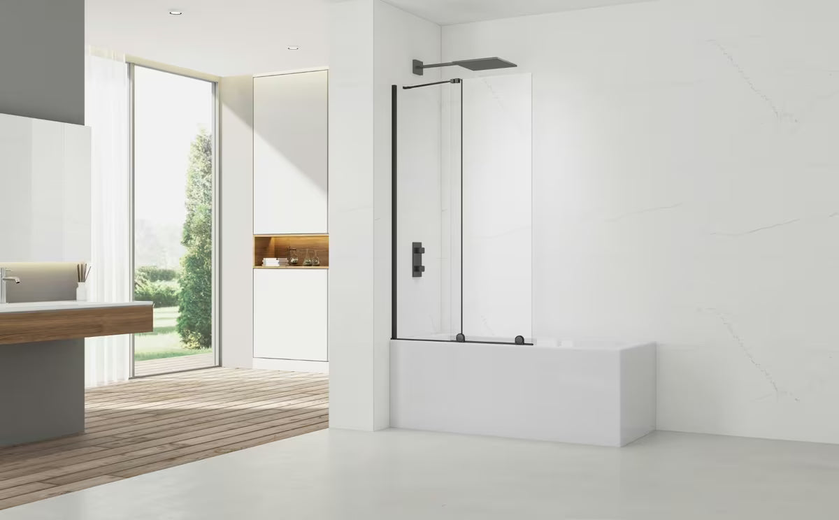 Klizna paravan za kadu SAT Walk-In Xmotion s prozirnim staklom i crnim profilima