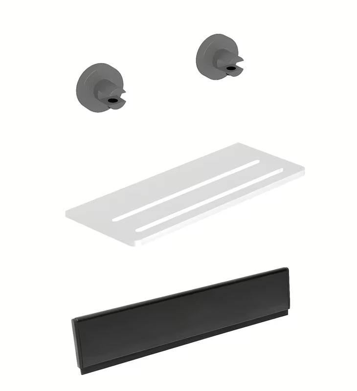 Set kupaonskih dodataka SAT X-Way s policom, držačima i brisačem za staklo u modernom dizajnu.