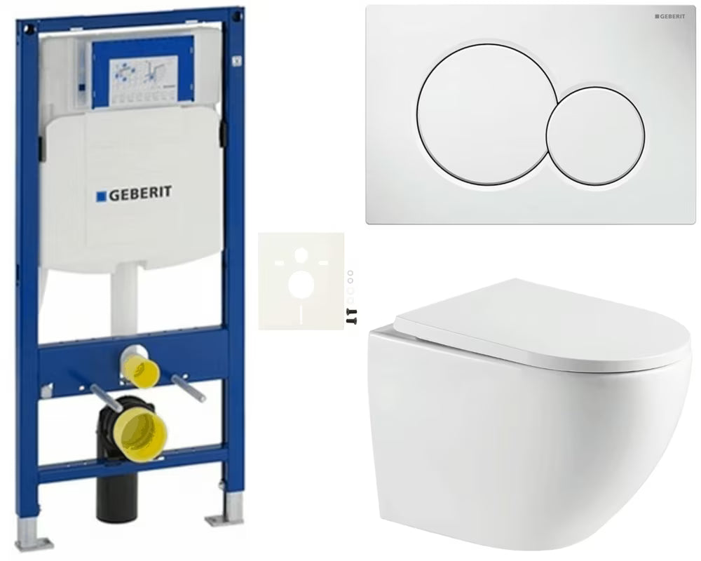 Viseći WC set SAT Fusion s modulom Duofix, vodokotlićem Geberit, tipkom Delta i WC daskom soft Close.