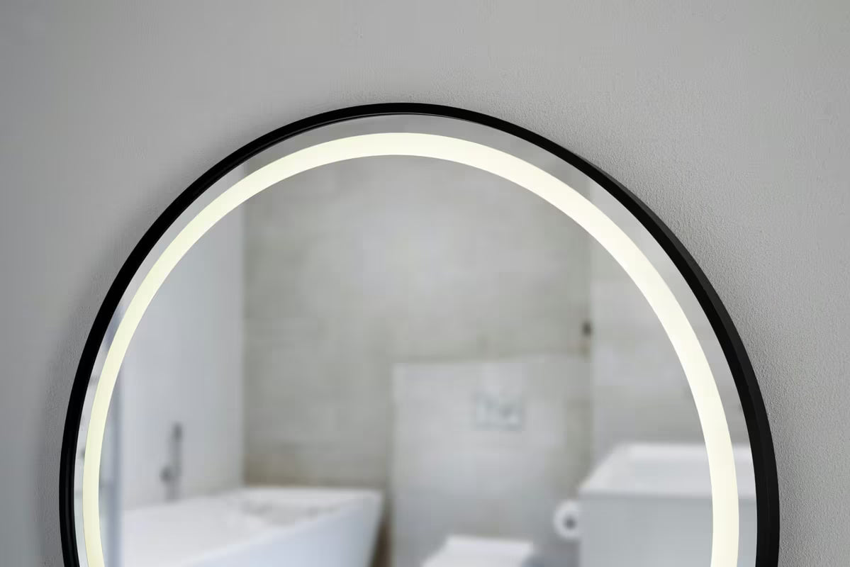 Okruglo kupaonsko ogledalo SAT s LED osvjetljenjem i senzorom, promjer 70 cm, crna izvedba.
