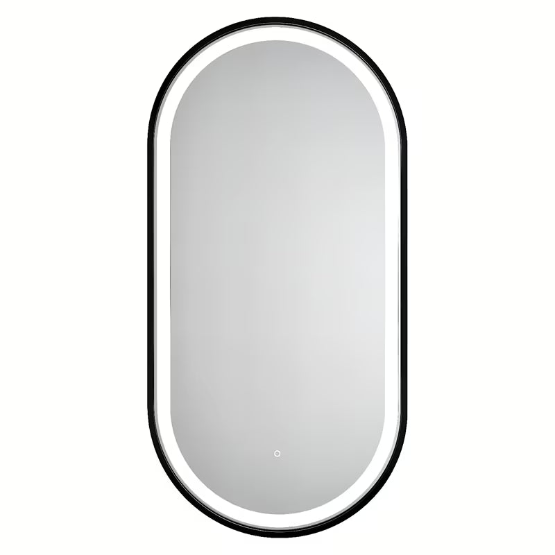 Ovalno kupaonsko ogledalo SAT 40x80 cm u crnom okviru s LED osvjetljenjem i sa senzorskim upravljanjem.