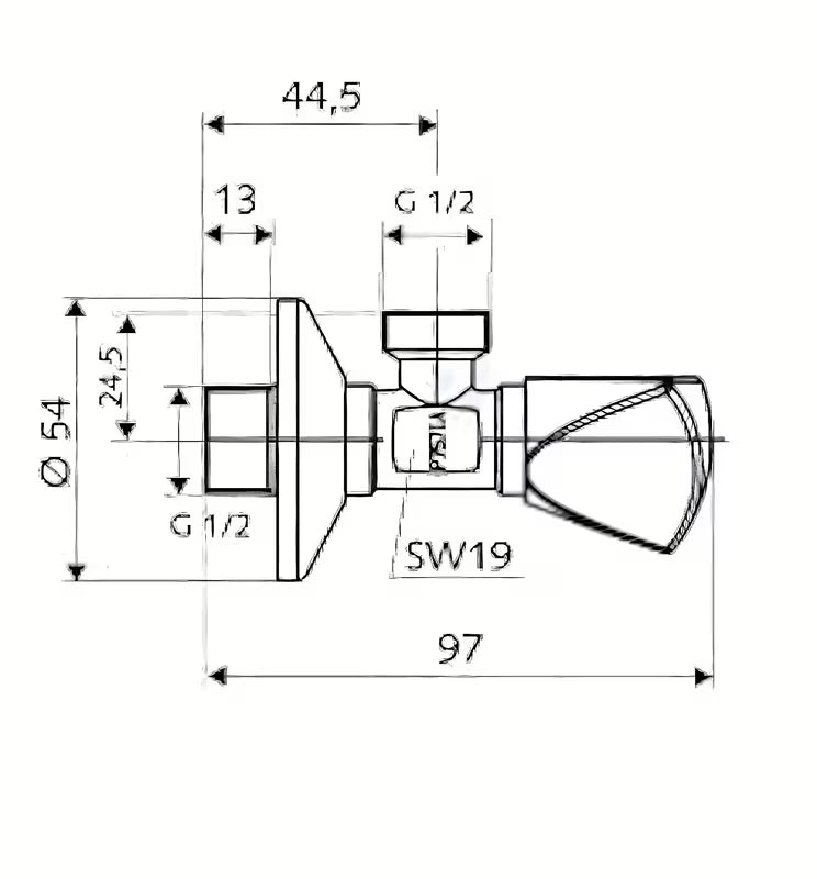 Schell kutni ventil 1/2x3/8 bez filtra u krom izvedbi