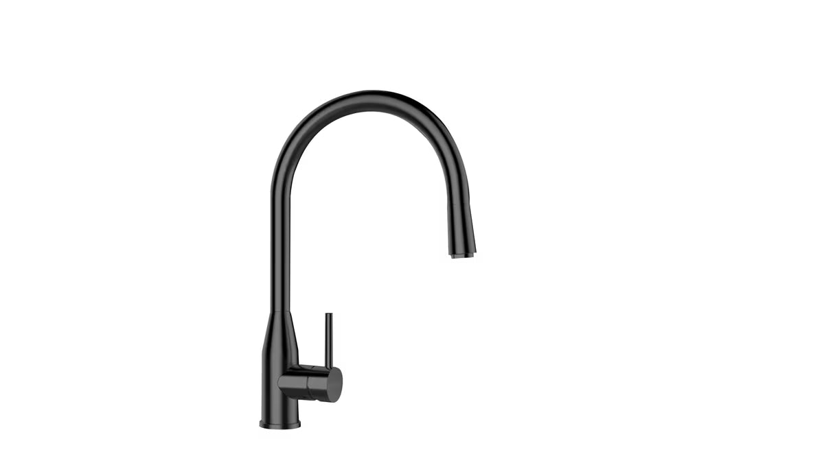 Crna miješalica za sudoper Schock Kavus s izvlačnim tušem u izvedbi puro